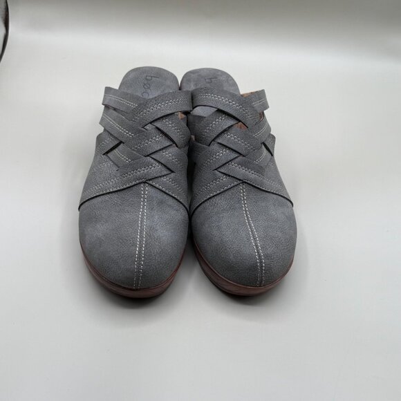 B.Ø.C Gray Leather Wedge Mules Clogs Size 9 Slip On - Picture 4 of 9